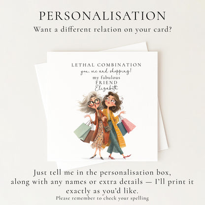Funny Birthday Card for Friend, Shopping Birthday Card, Lethal Combination Card, Best Friend Card, Personalised Friend Card