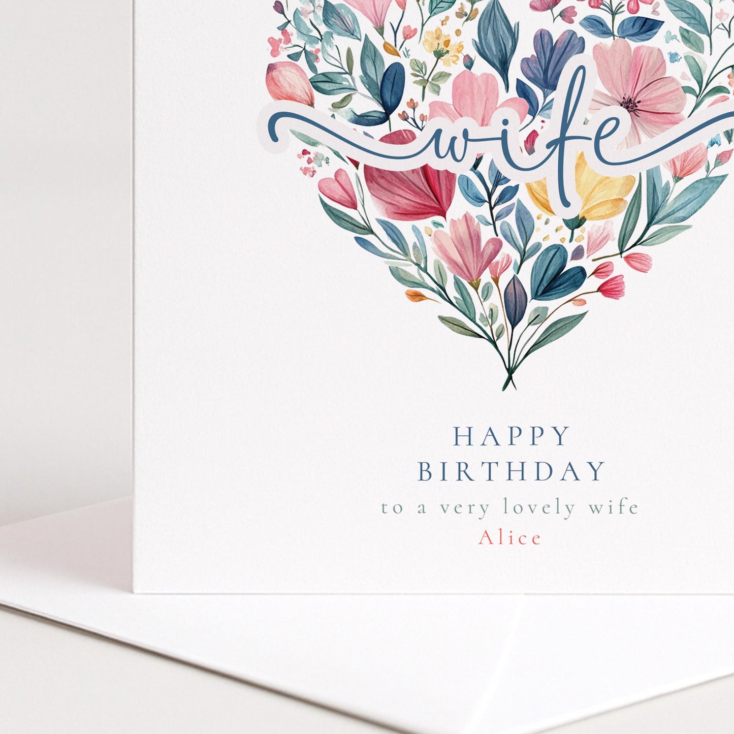 Wife Birthday Card, Floral Heart Birthday Card for Wife, Personalised Wife Birthday Card, Romantic Birthday Card for Her