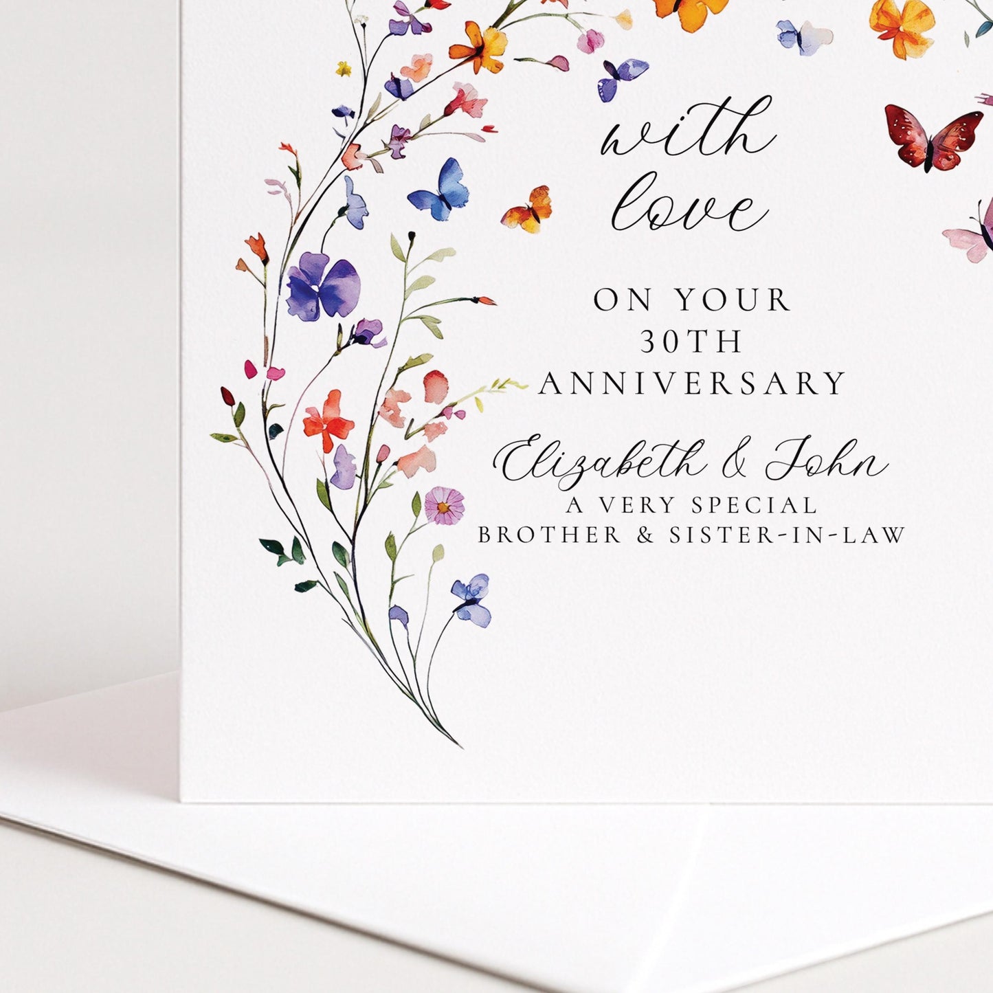 30th Anniversary Card Personalised, Pearl Anniversary Card, Brother and Sister in Law Anniversary, Floral Anniversary Card