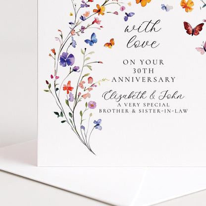 30th Anniversary Card Personalised, Pearl Anniversary Card, Brother and Sister in Law Anniversary, Floral Anniversary Card