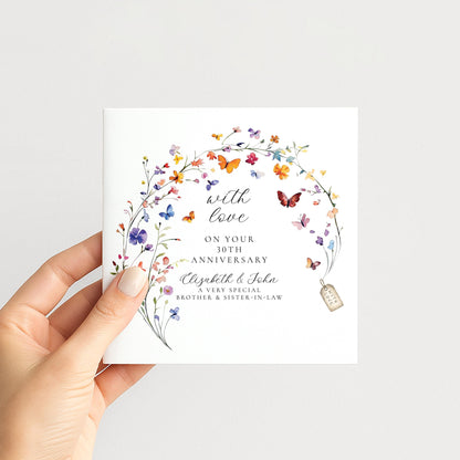 30th Anniversary Card Personalised, Pearl Anniversary Card, Brother and Sister in Law Anniversary, Floral Anniversary Card