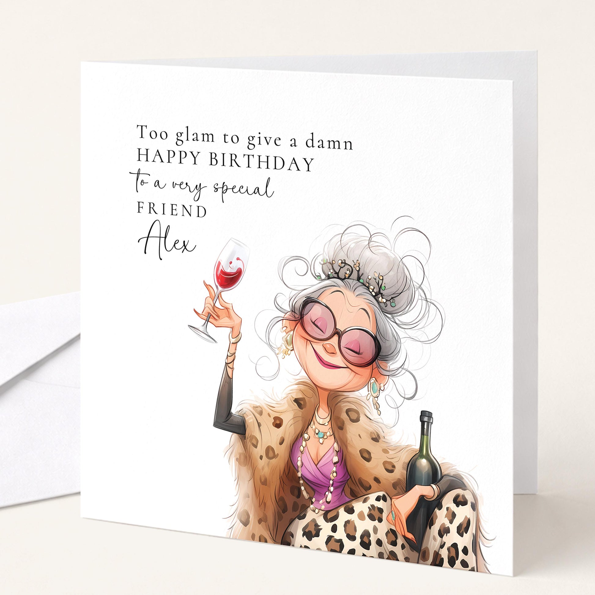 Birthday Card for Friend, Funny Glam Birthday Card, Personalised Name Design, Sassy Fashion Illustration, Humorous Celebration