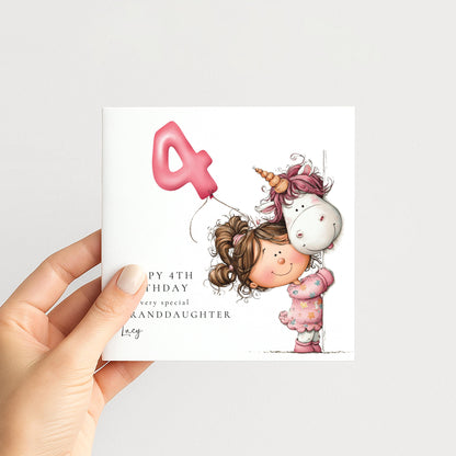 4th Birthday Card for Daughter, Cute Unicorn Birthday Card, Girls Birthday Card, Personalised Daughter Birthday Card