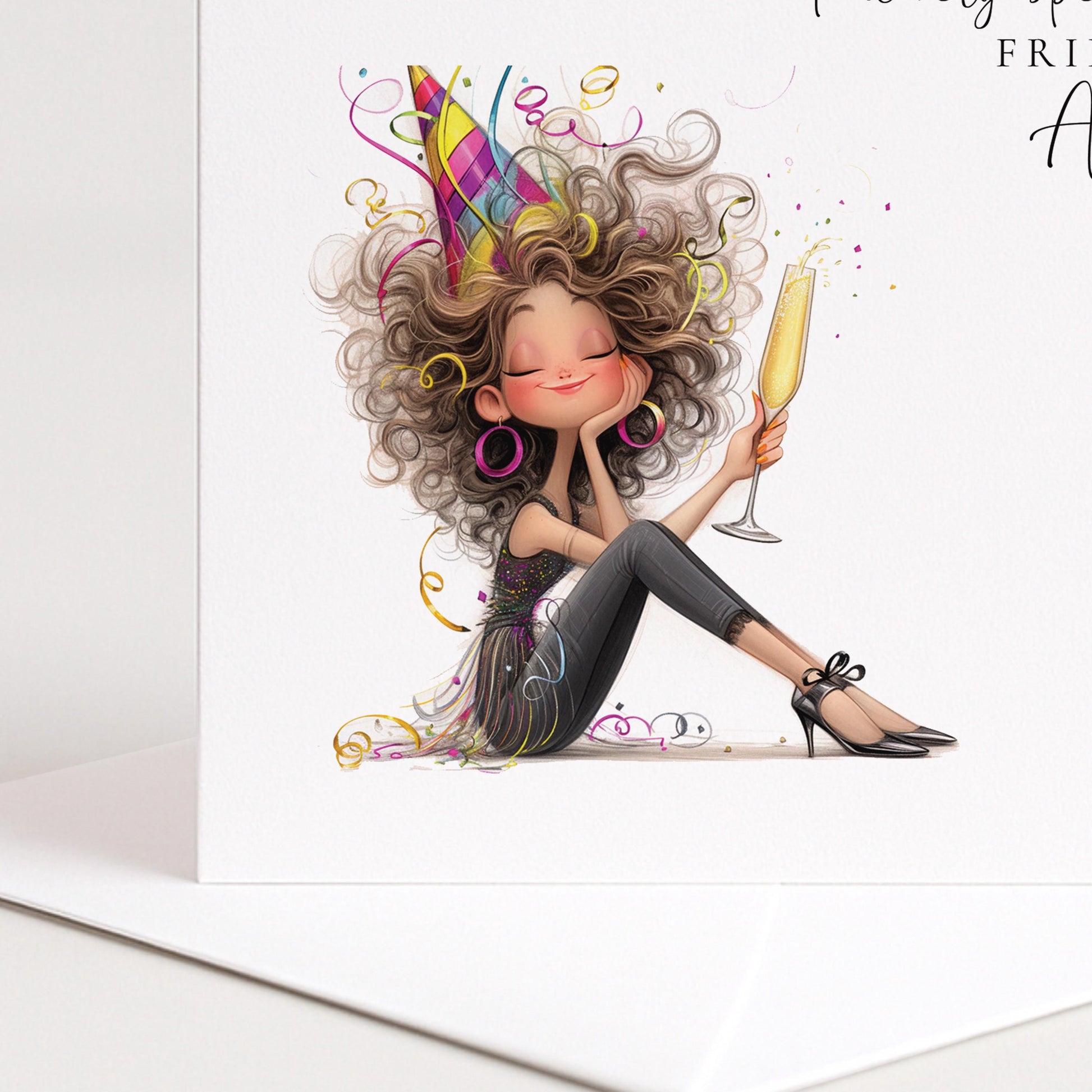 Personalised Birthday Card for Friend, Name Design, Fun Cocktail Illustration, Stylish Female Celebration Greeting