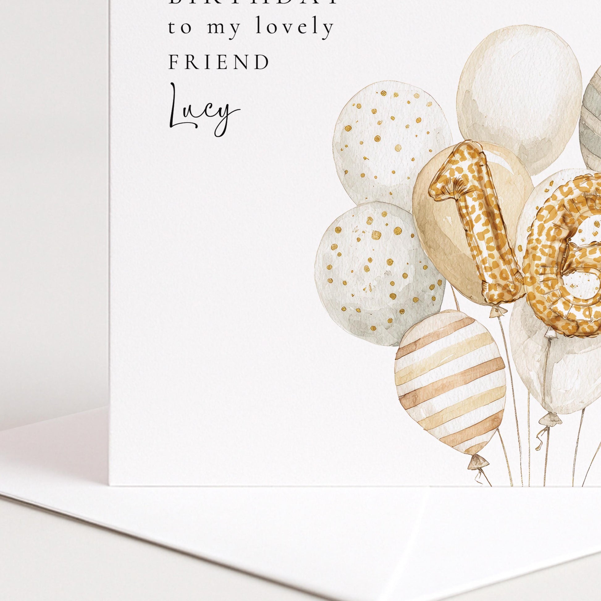 16th Birthday Card for Friend, Personalised Milestone Birthday Card, Elegant Gold Leopard Print Balloon Design, Custom Name Greeting