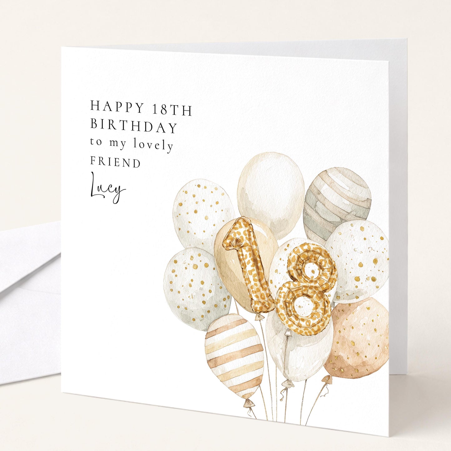 18th Birthday Card for Friend, Personalised Milestone Birthday Card, Elegant Gold Leopard Print Balloon Design, Custom Name Greeting