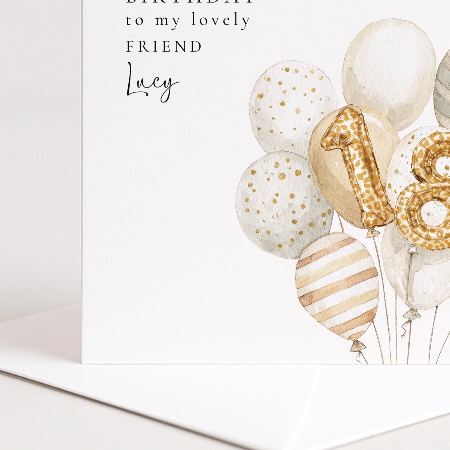18th Birthday Card for Friend, Personalised Milestone Birthday Card, Elegant Gold Leopard Print Balloon Design, Custom Name Greeting