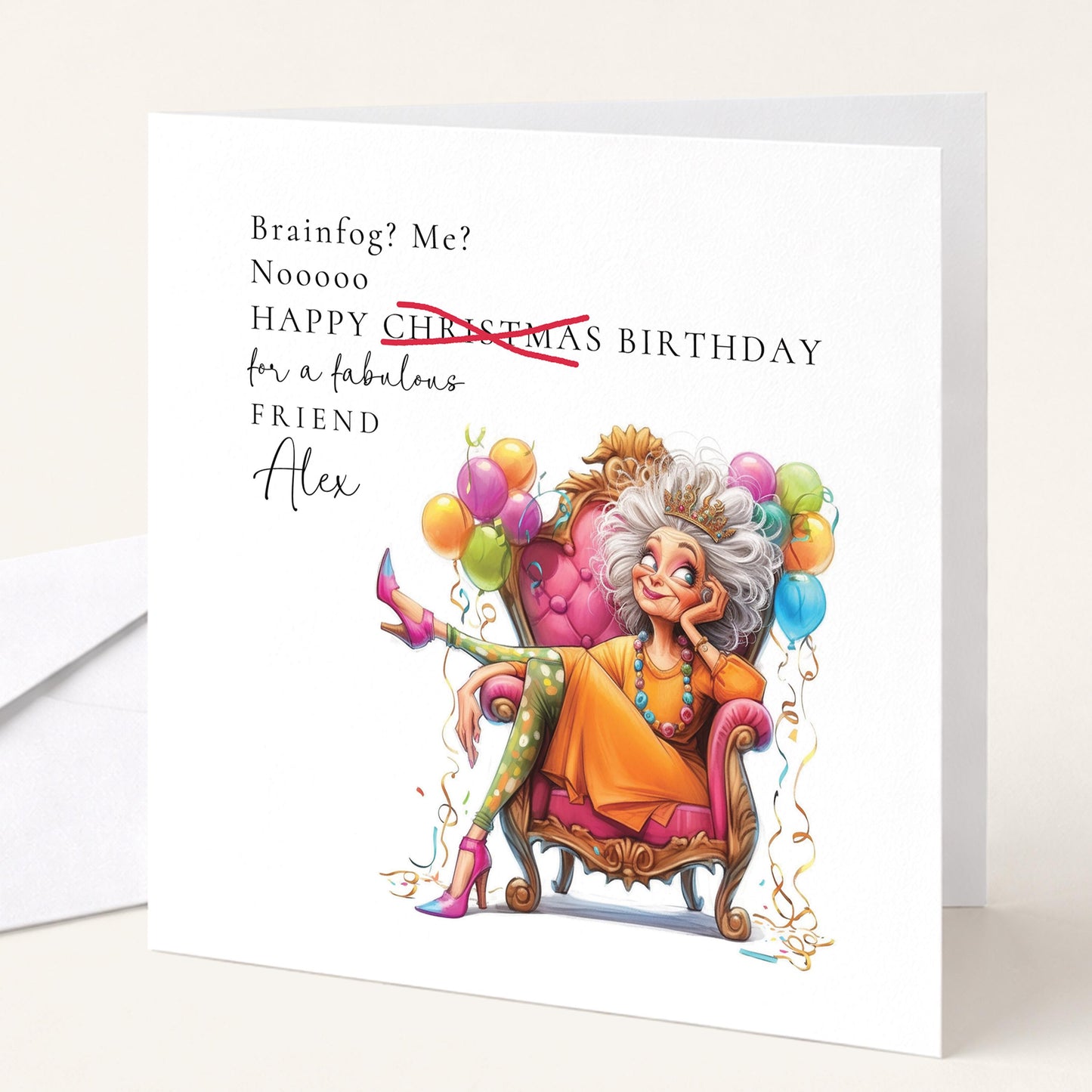 Funny Birthday Card for Friend, Brain Fog Humour Card, Personalised Name Design, Menopause Birthday Card