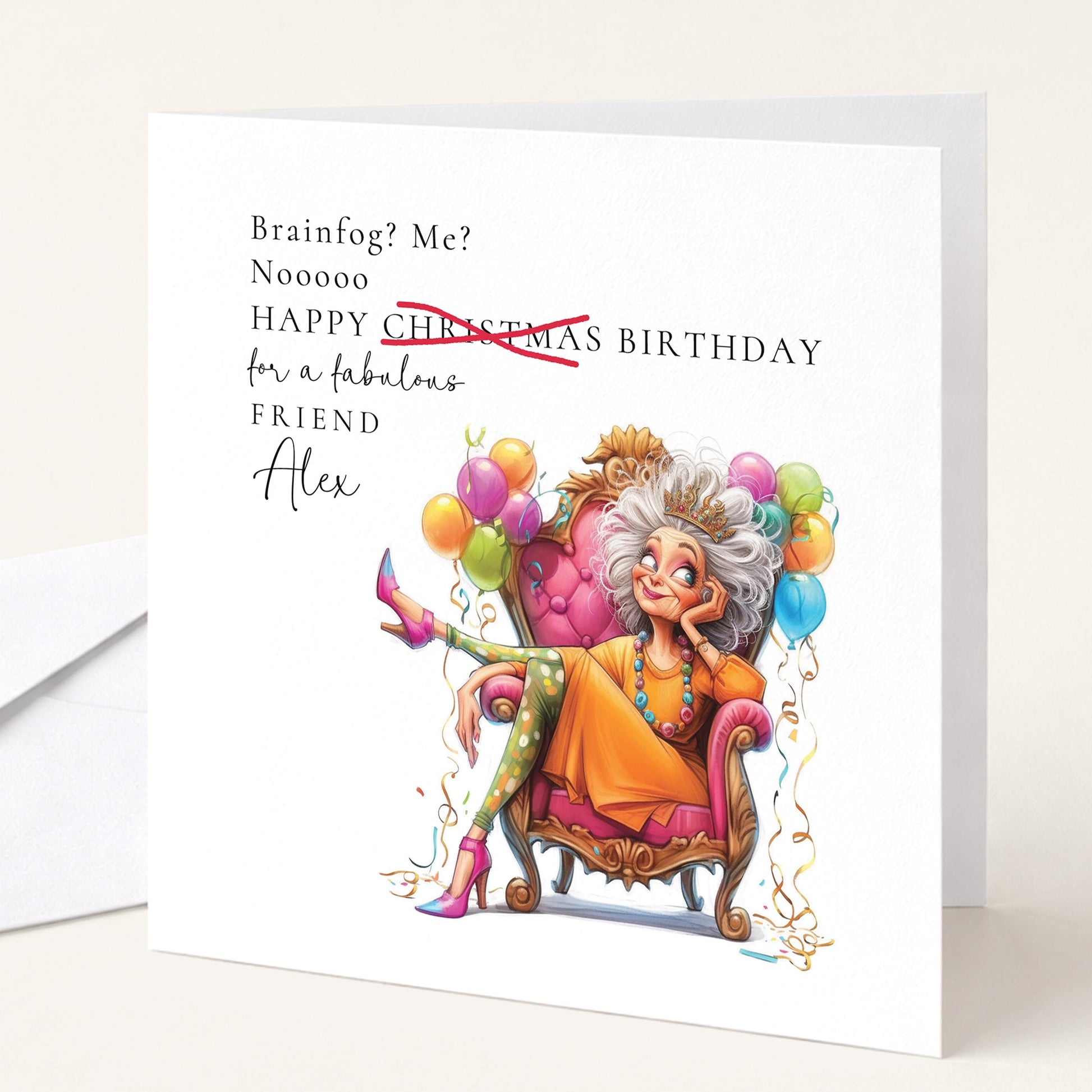 Funny Birthday Card for Friend, Brain Fog Humour Card, Personalised Name Design, Menopause Birthday Card