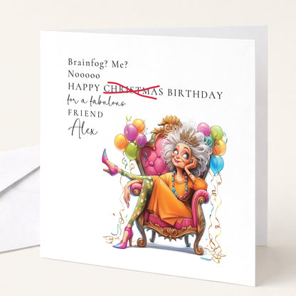 Funny Birthday Card for Friend, Brain Fog Humour Card, Personalised Name Design, Menopause Birthday Card