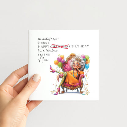 Funny Birthday Card for Friend, Brain Fog Humour Card, Personalised Name Design, Menopause Birthday Card