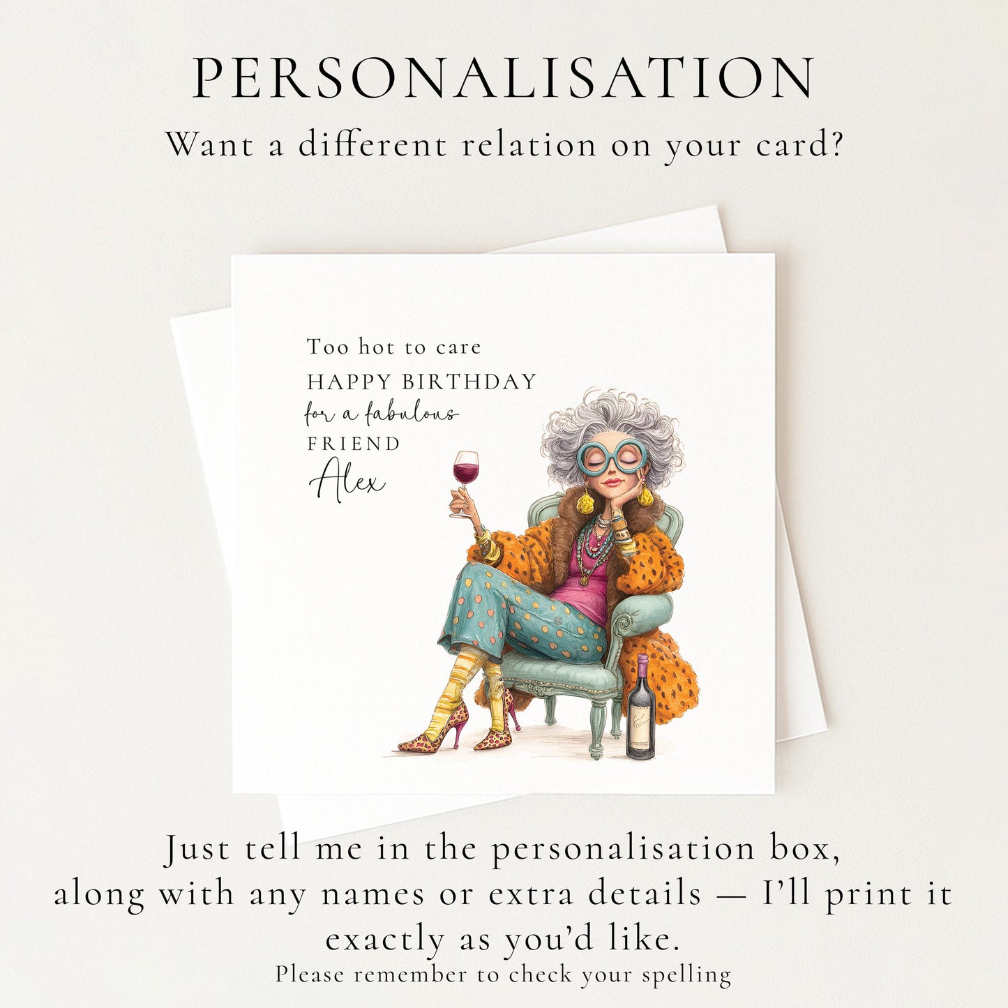 Funny Birthday Card for Friend, Fabulous Friend Birthday Card, Personalised Name Design, Menopause Birthday Card, Humorous Greeting