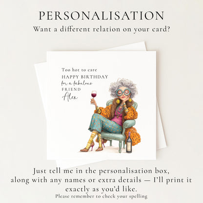 Funny Birthday Card for Friend, Fabulous Friend Birthday Card, Personalised Name Design, Menopause Birthday Card, Humorous Greeting