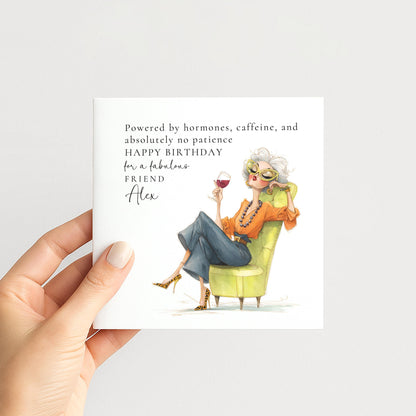 Funny Birthday Card for Friend, Sassy Birthday Card, Personalised Name Design, Menopause Birthday Card, Humorous Greeting