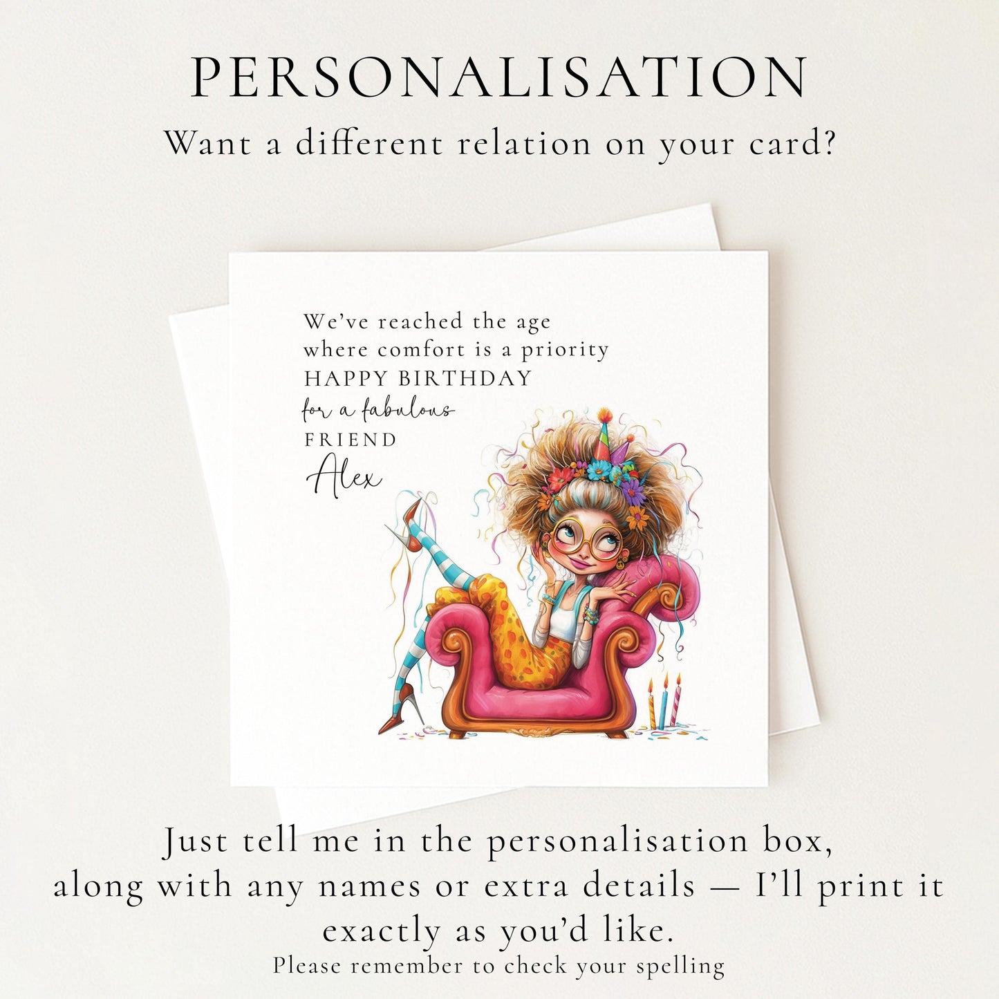 Funny Birthday Card for Friend, Fabulous Friend Birthday Card, Personalised Name Design, Menopause Birthday Card, Humorous Greeting