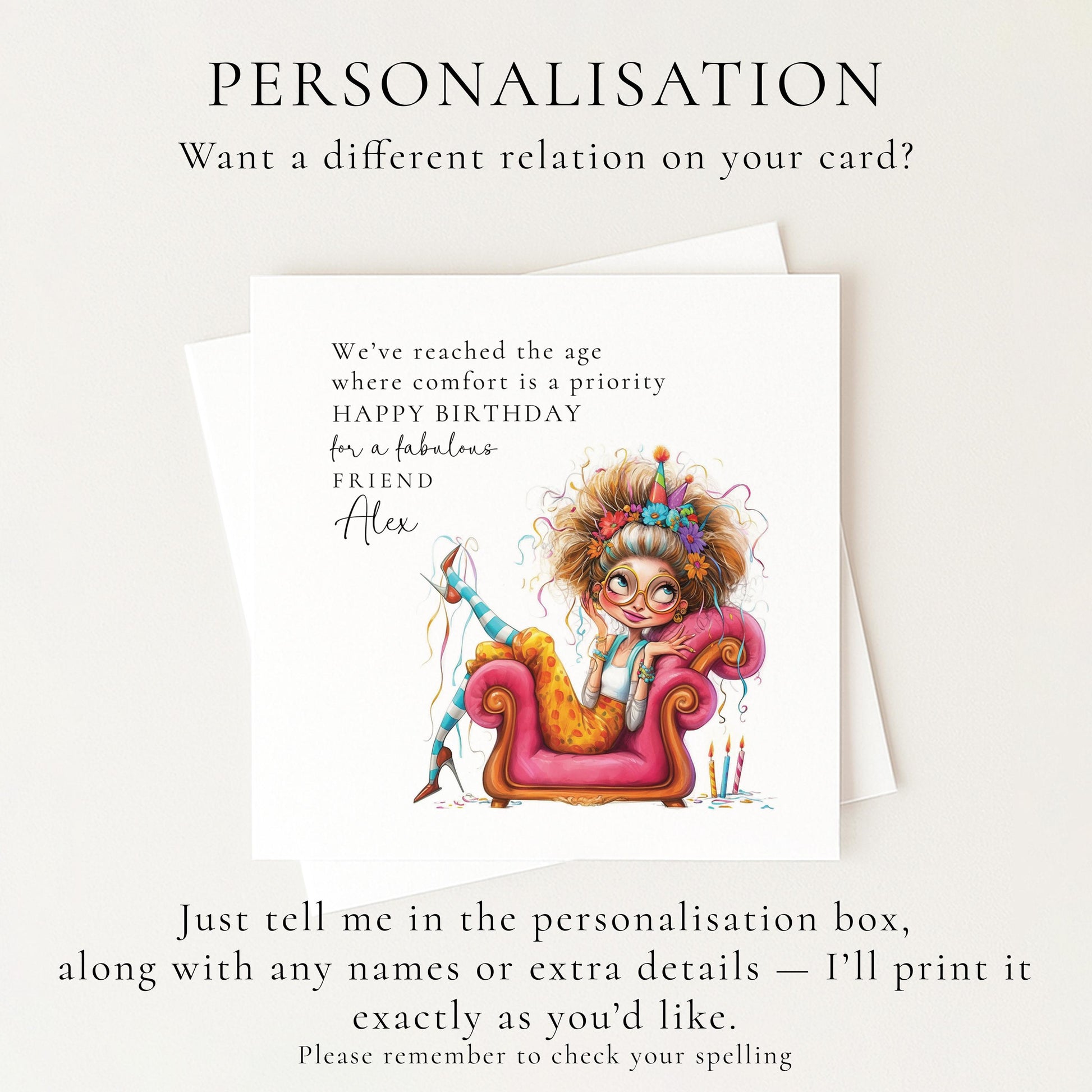 Funny Birthday Card for Friend, Fabulous Friend Birthday Card, Personalised Name Design, Menopause Birthday Card, Humorous Greeting