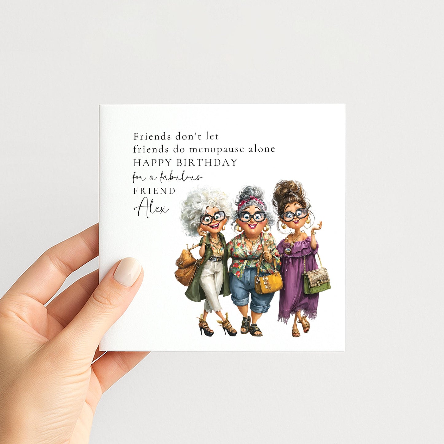 Funny Menopause Card, Funny Menopause Card, Personalised Name Design, Fabulous Friends Illustration, Lighthearted Greeting