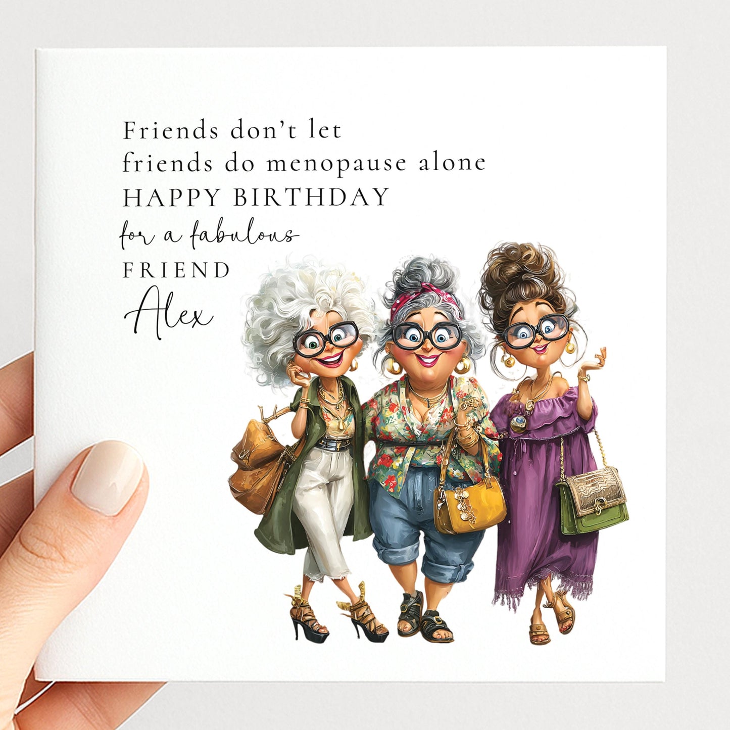 Funny Menopause Card, Funny Menopause Card, Personalised Name Design, Fabulous Friends Illustration, Lighthearted Greeting