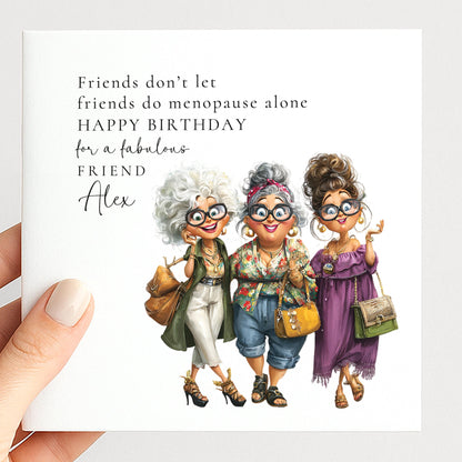 Funny Menopause Card, Funny Menopause Card, Personalised Name Design, Fabulous Friends Illustration, Lighthearted Greeting