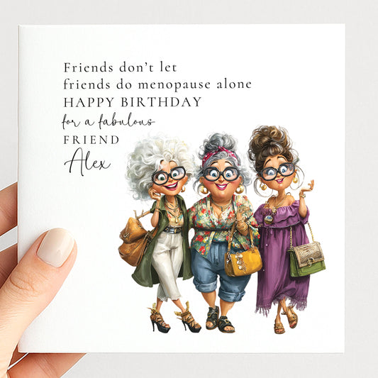 Funny Menopause Card, Funny Menopause Card, Personalised Name Design, Fabulous Friends Illustration, Lighthearted Greeting