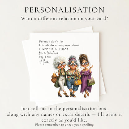 Funny Menopause Card, Funny Menopause Card, Personalised Name Design, Fabulous Friends Illustration, Lighthearted Greeting
