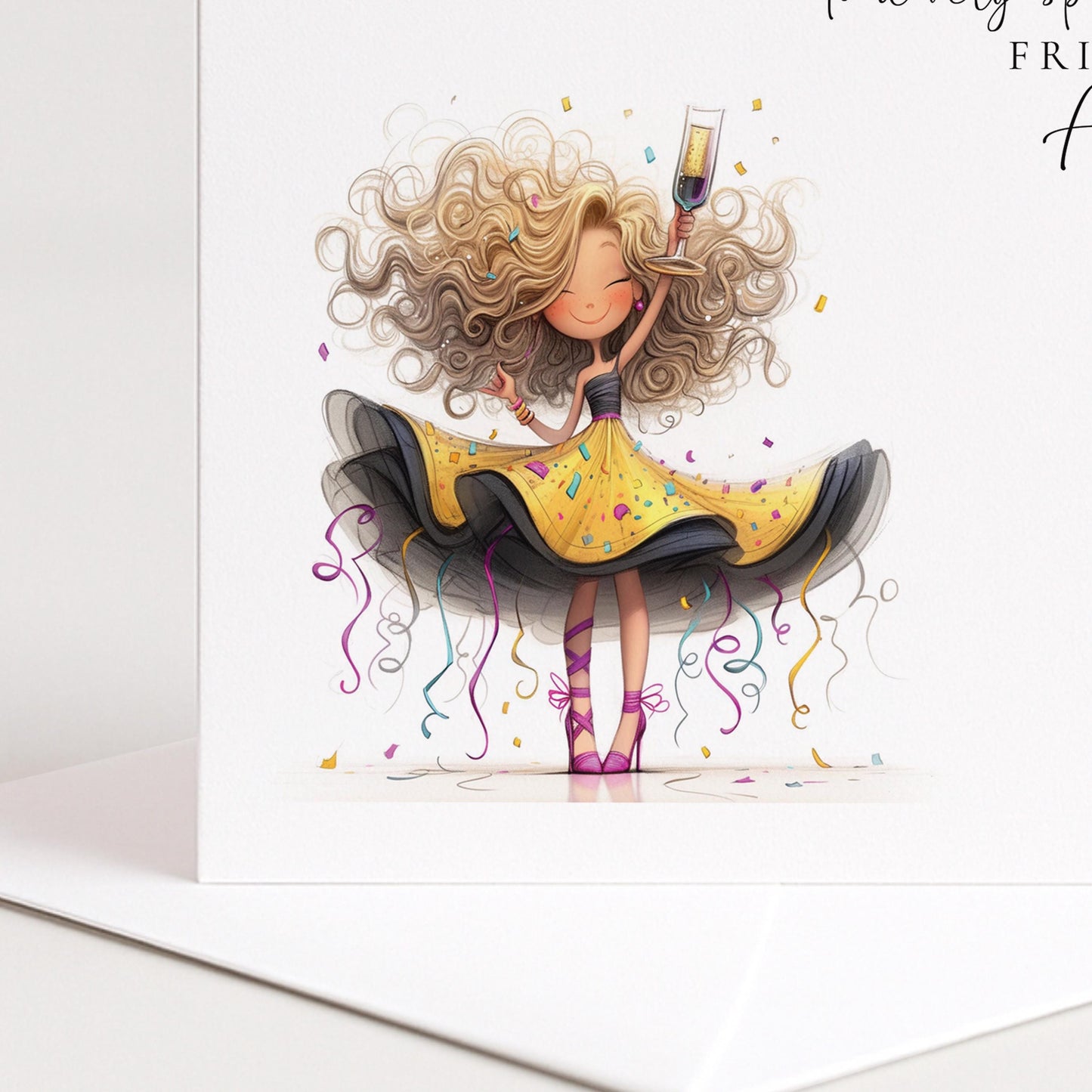 Birthday Card for Friend, Personalised Sparkle Birthday Card for Her, Fun Party Girl Birthday Card, Custom Name Printed Card, Celebration