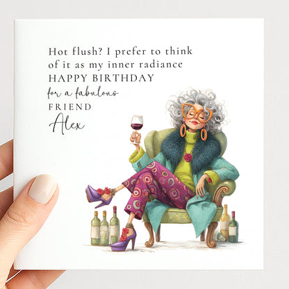 Funny Birthday Card for Friend, Hot Flush Birthday Card, Menopause Humour Card, Fabulous Friend Birthday, Cheeky Womens Card