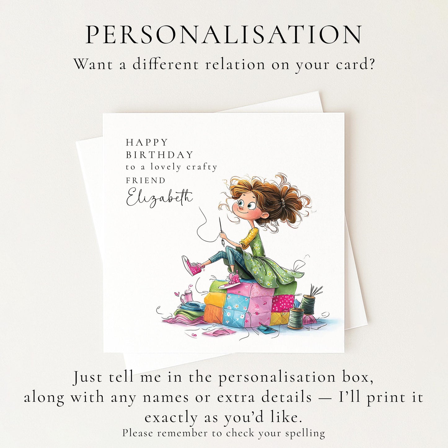 Crafty Friend Birthday Card, Sewing Lover Birthday Card, Quilting Friend Card, Creative Friend Birthday, Personalised Crafter Card