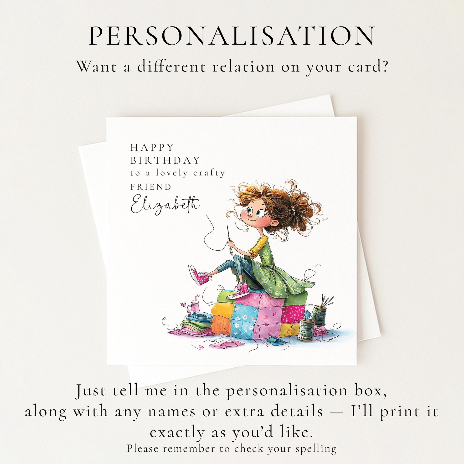 Crafty Friend Birthday Card, Sewing Lover Birthday Card, Quilting Friend Card, Creative Friend Birthday, Personalised Crafter Card