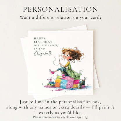 Crafty Friend Birthday Card, Sewing Lover Birthday Card, Quilting Friend Card, Creative Friend Birthday, Personalised Crafter Card