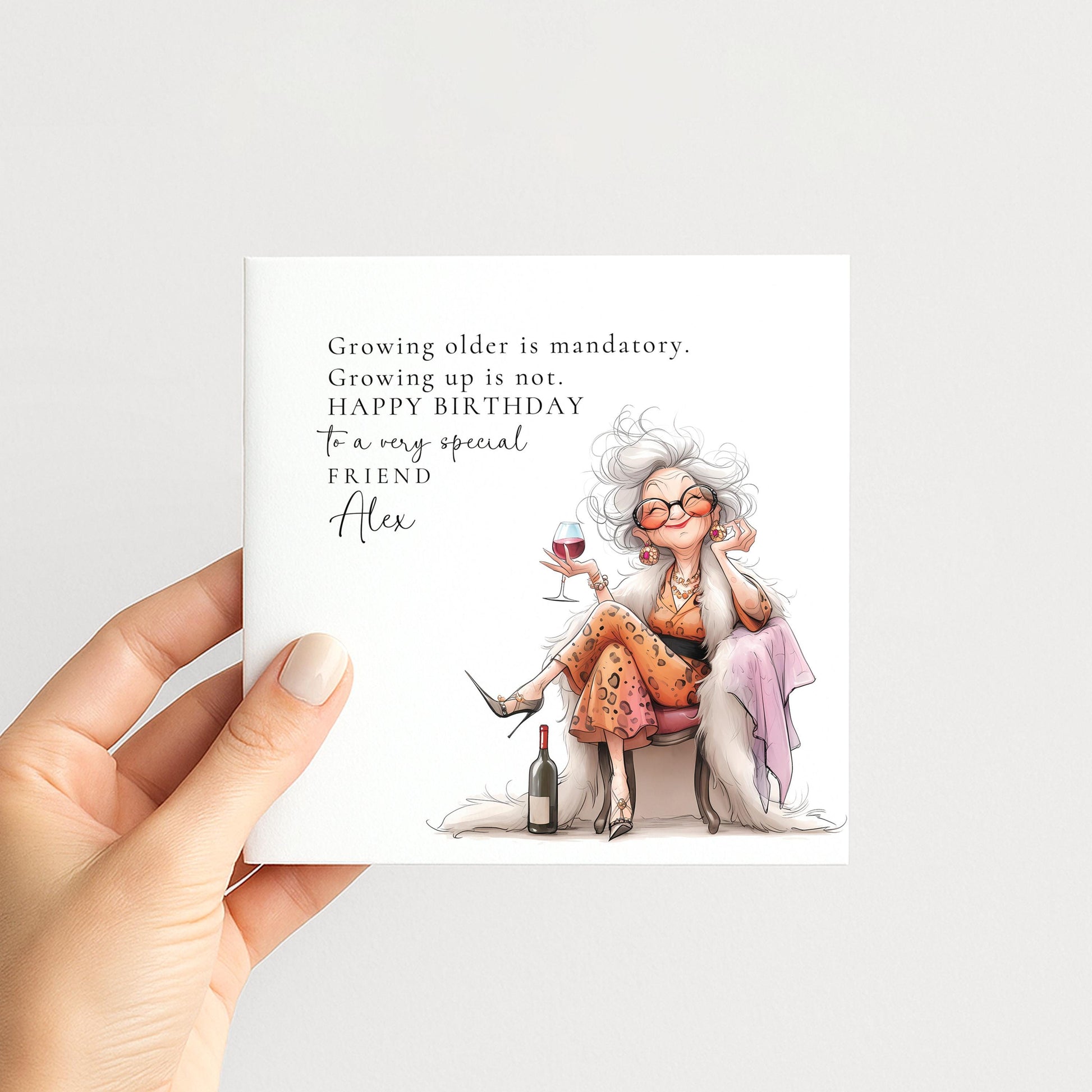 Funny Birthday Card for Friend, Growing Older Is Mandatory Card, Fabulous Friend Birthday, Humorous Womens Birthday Card