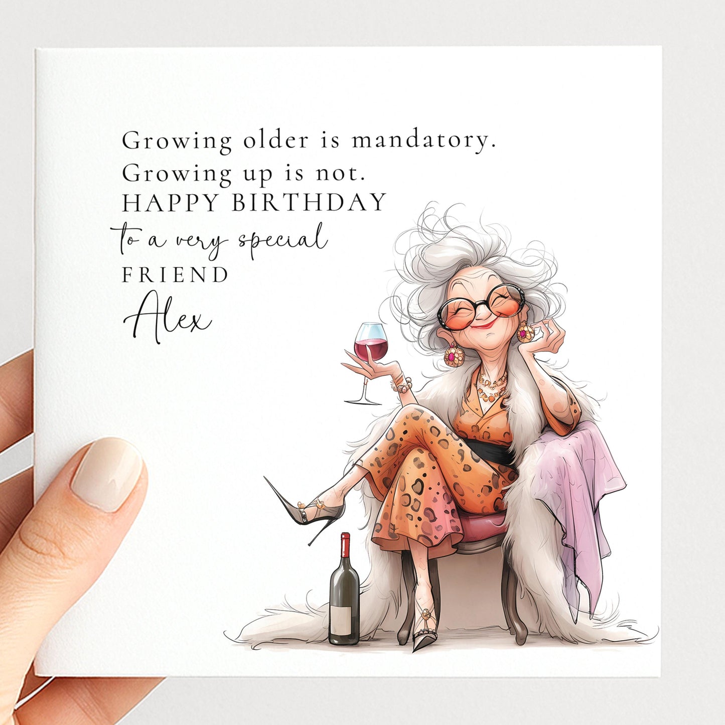 Funny Birthday Card for Friend, Growing Older Is Mandatory Card, Fabulous Friend Birthday, Humorous Womens Birthday Card