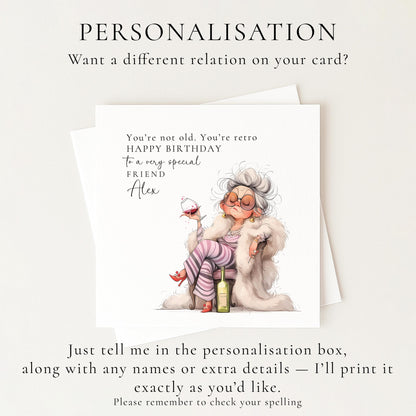 Funny Birthday Card for Friend, You’re Not Old You’re Retro Card, Humorous Womens Birthday Card, Fabulous Friend Birthday