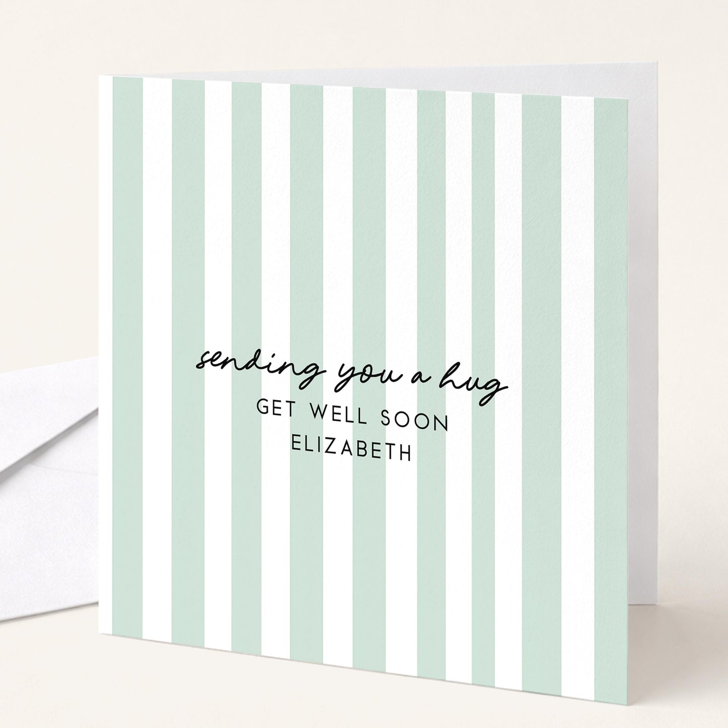 Get Well Soon Card Personalised, Thinking of You Card, Custom Name Recovery Card, Minimalist Stripe Card, Sending You a Hug