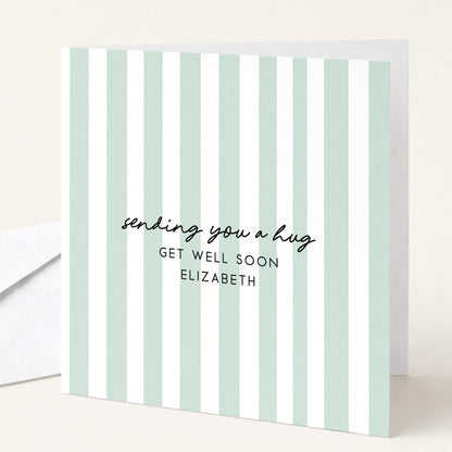 Get Well Soon Card Personalised, Thinking of You Card, Custom Name Recovery Card, Minimalist Stripe Card, Sending You a Hug