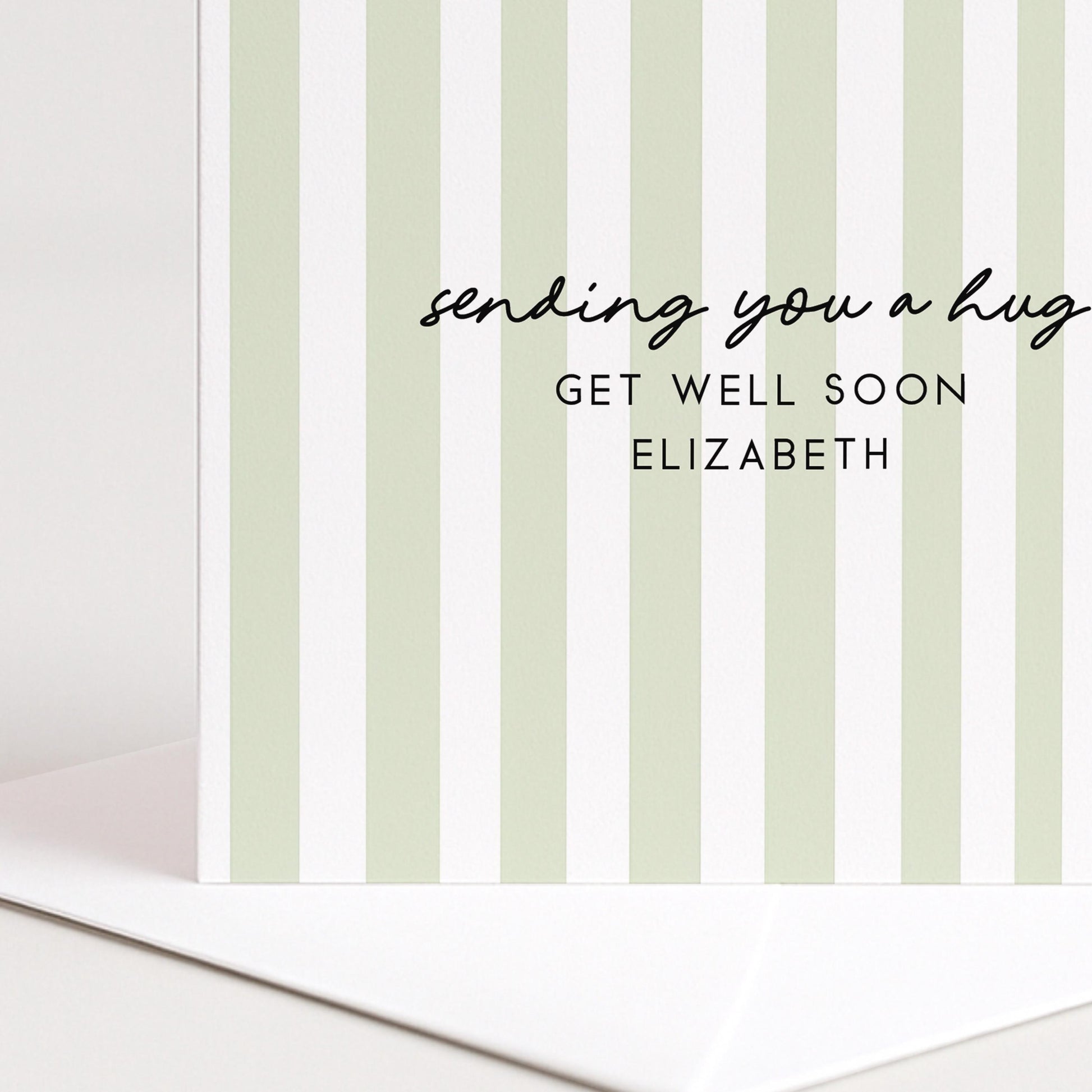 Get Well Soon Card Personalised, Thinking of You Card, Custom Name Recovery Card, Minimalist Stripe Card, Sending You a Hug
