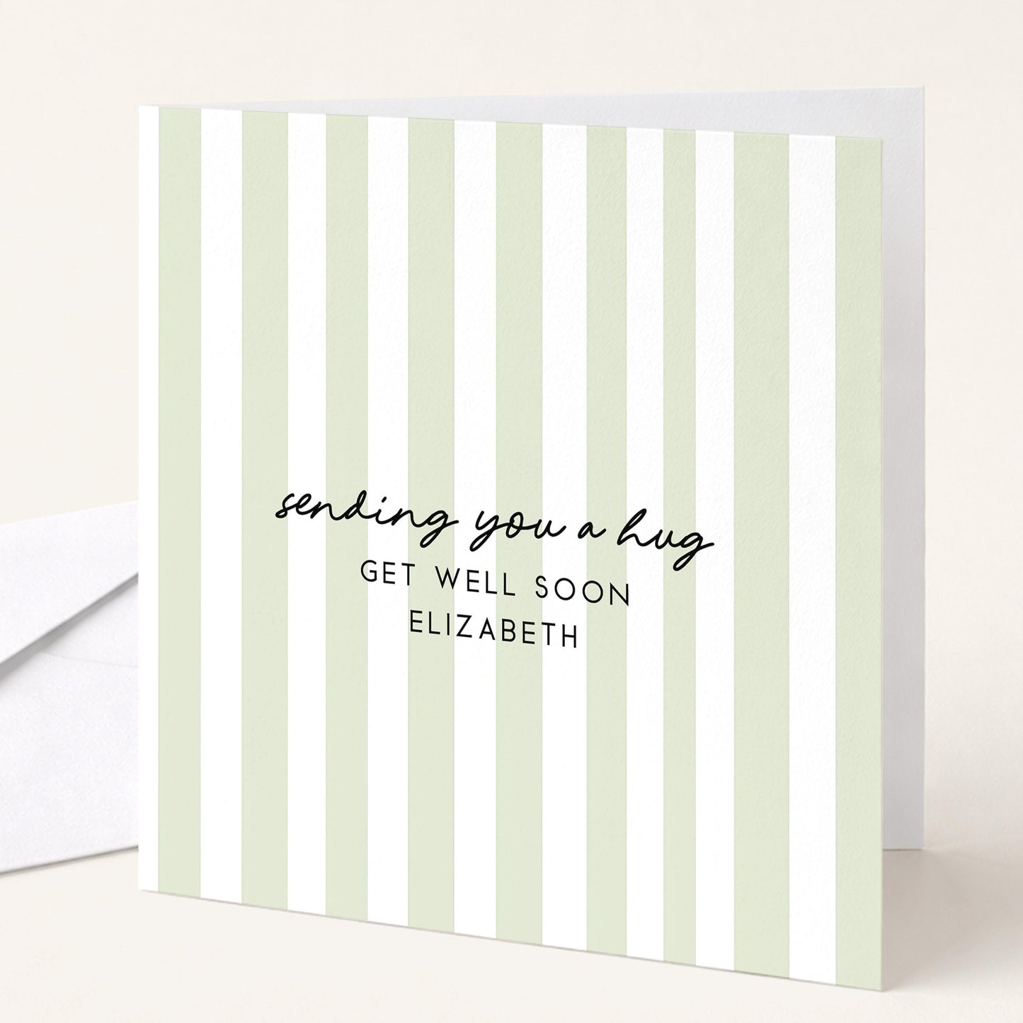 Get Well Soon Card Personalised, Thinking of You Card, Custom Name Recovery Card, Minimalist Stripe Card, Sending You a Hug