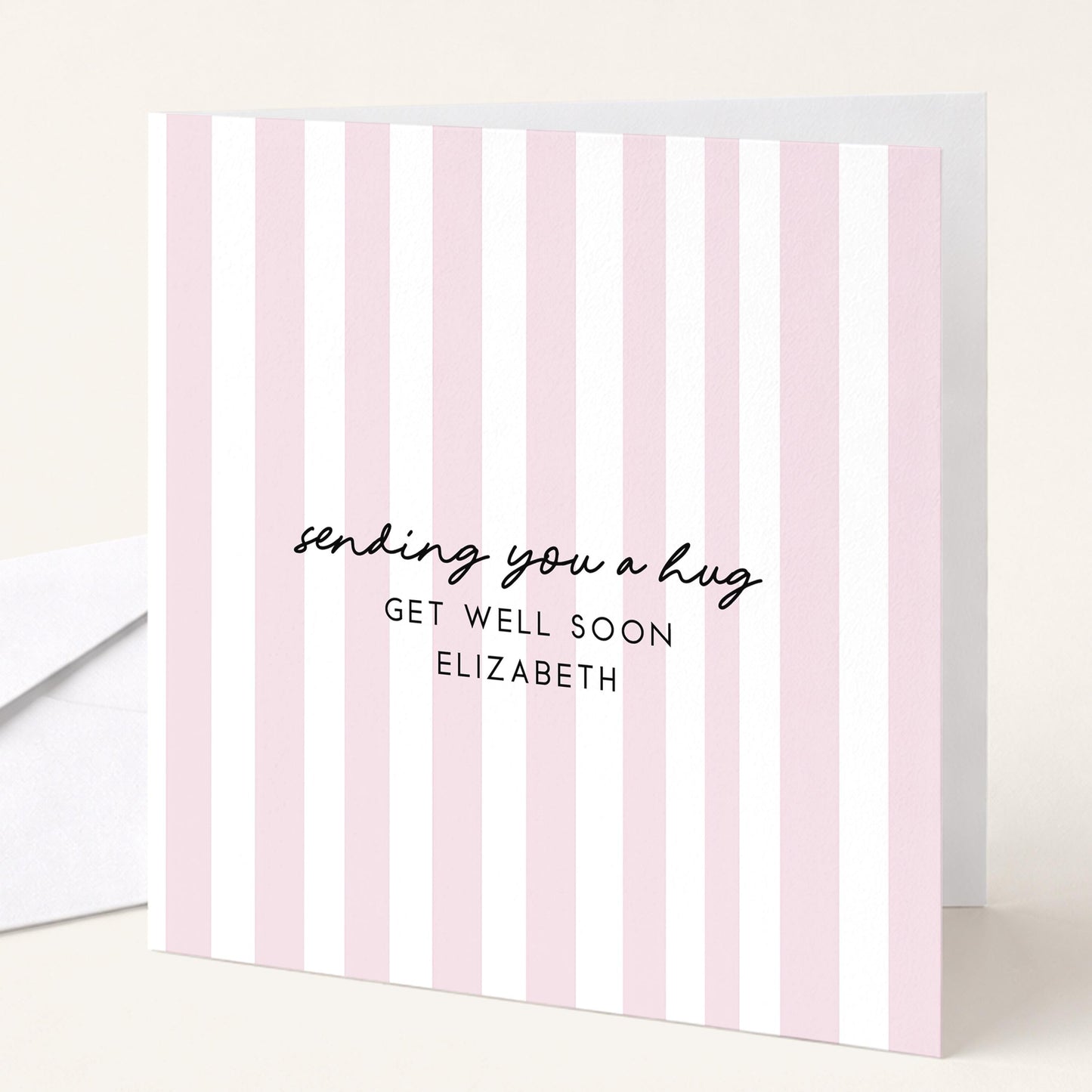Get Well Soon Card Personalised, Thinking of You Card, Custom Name Recovery Card, Minimalist Stripe Card, Sending You a Hug