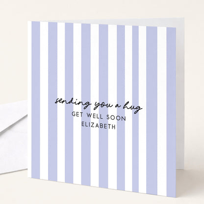 Get Well Soon Card Personalised, Thinking of You Card, Custom Name Recovery Card, Minimalist Stripe Card, Sending You a Hug
