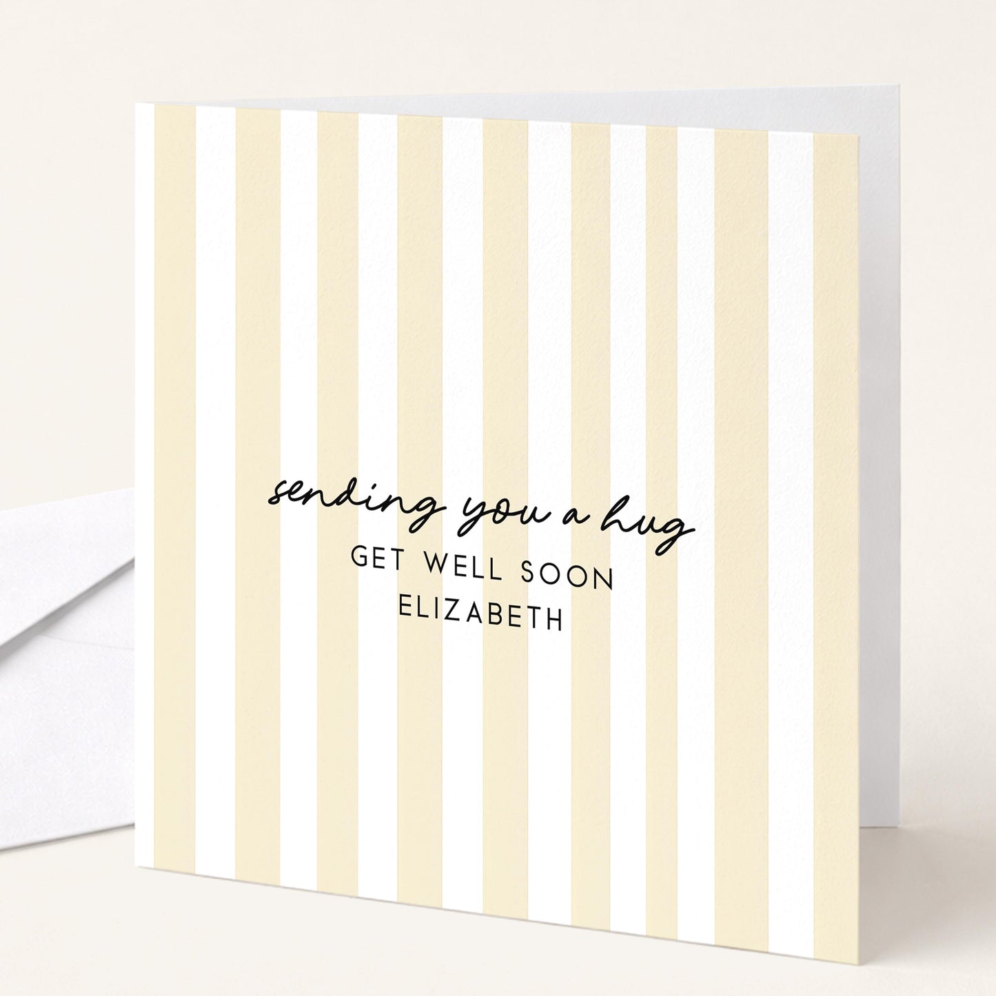 Get Well Soon Card Personalised, Thinking of You Card, Custom Name Recovery Card, Minimalist Stripe Card, Sending You a Hug