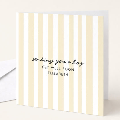 Get Well Soon Card Personalised, Thinking of You Card, Custom Name Recovery Card, Minimalist Stripe Card, Sending You a Hug