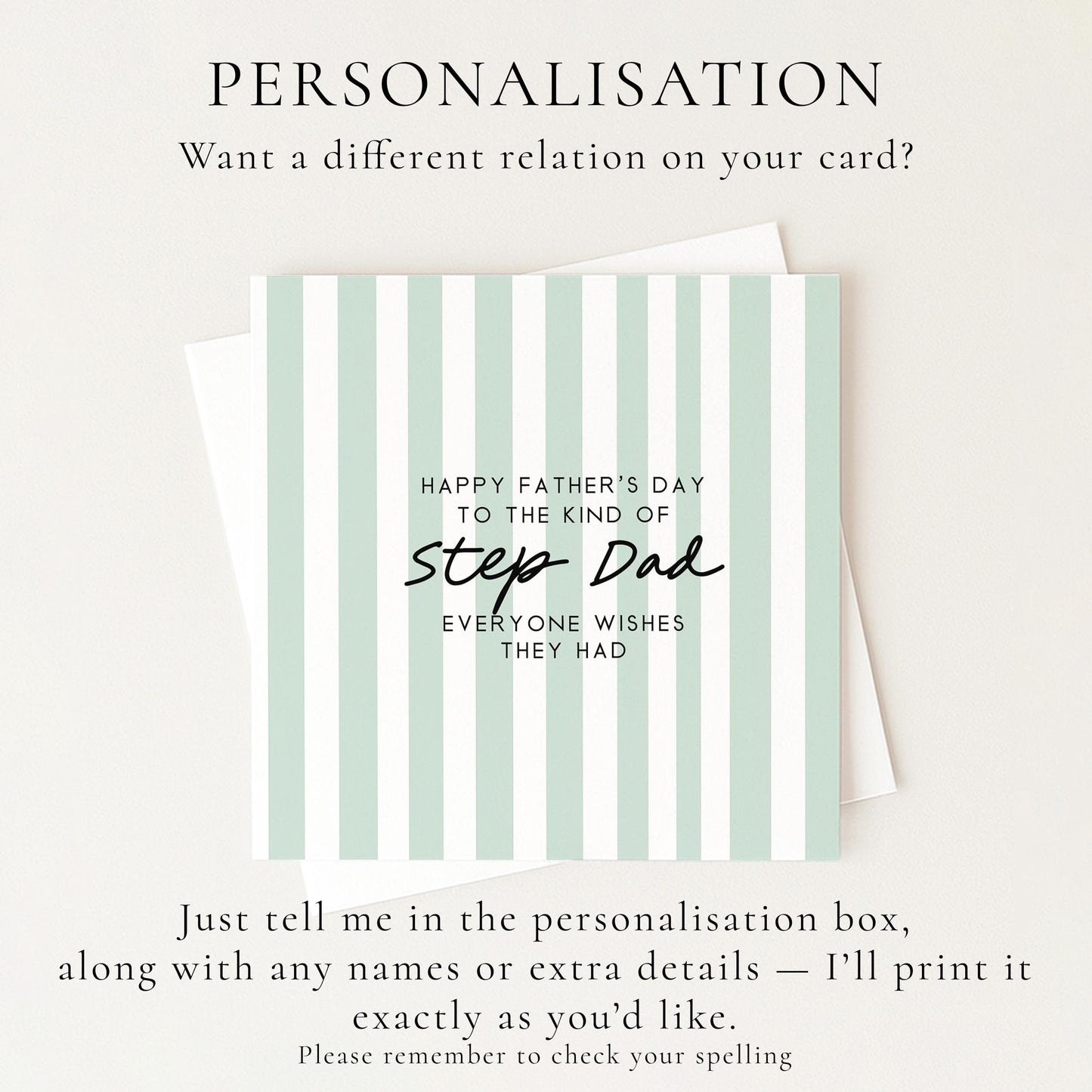 Step Dad Father’s Day Card Personalised, Fathers Day Card for Stepdad, Modern Stripe Card, Custom Step Father Card, Minimalist Design