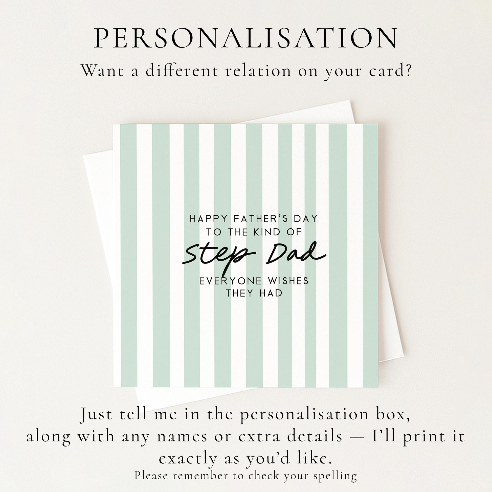 Step Dad Father’s Day Card Personalised, Fathers Day Card for Stepdad, Modern Stripe Card, Custom Step Father Card, Minimalist Design