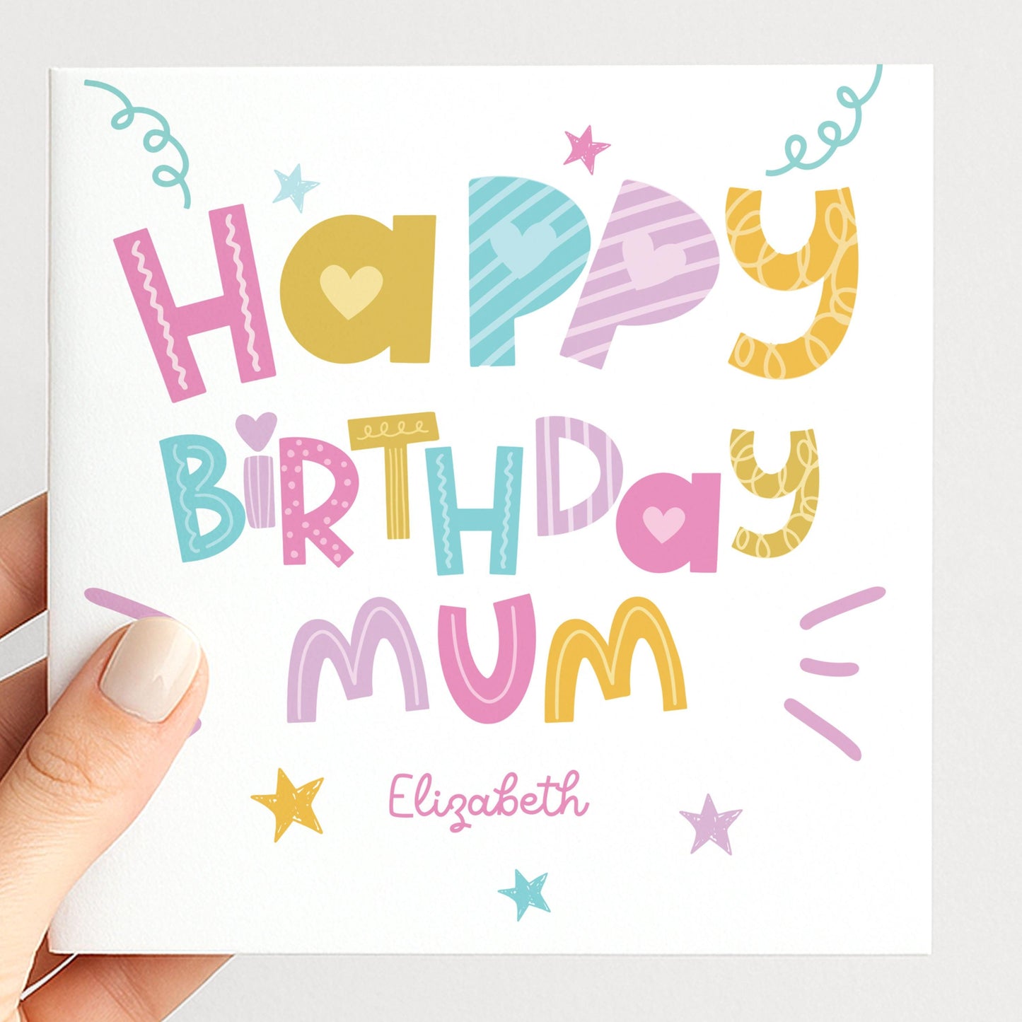 Birthday Card for Mum, Personalised Mum Birthday Card, Colourful Happy Birthday Mum Card, Custom Name Mum Card, Fun Modern Card