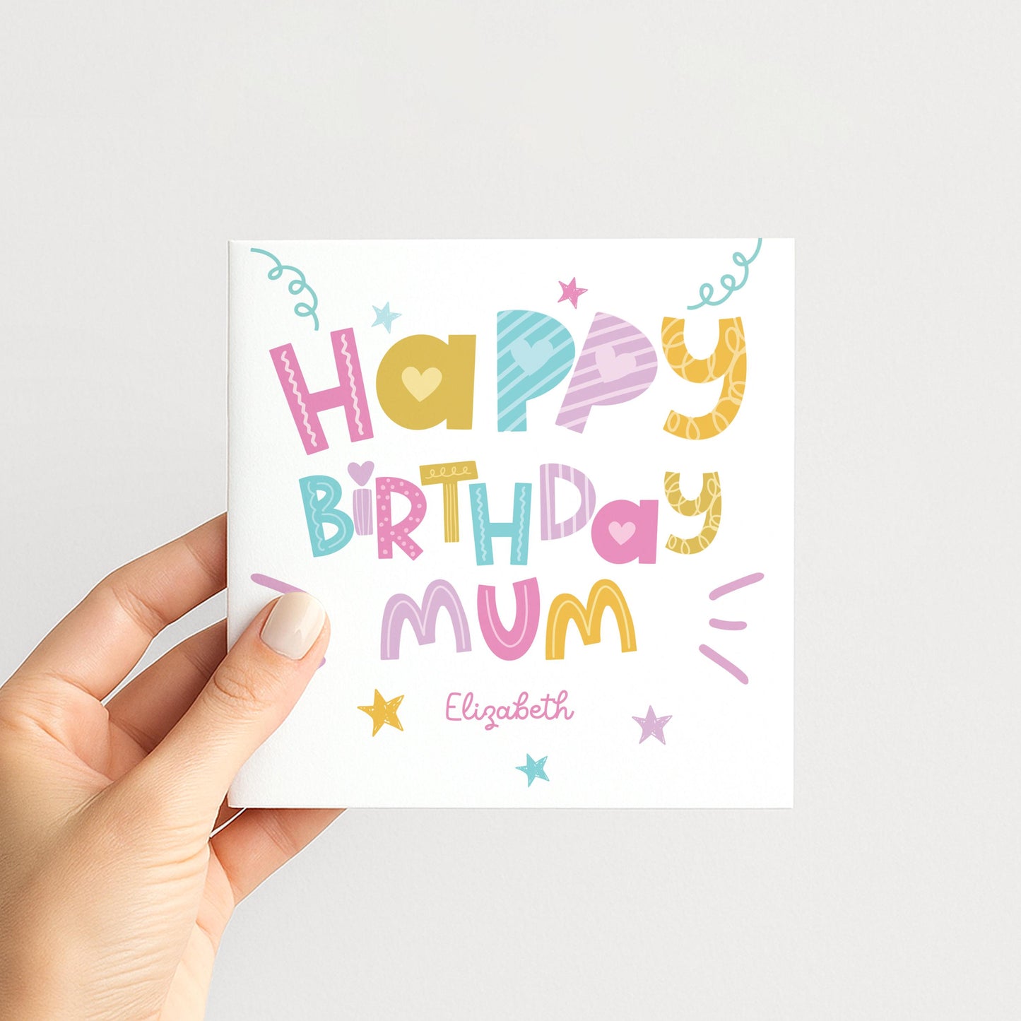 Birthday Card for Mum, Personalised Mum Birthday Card, Colourful Happy Birthday Mum Card, Custom Name Mum Card, Fun Modern Card