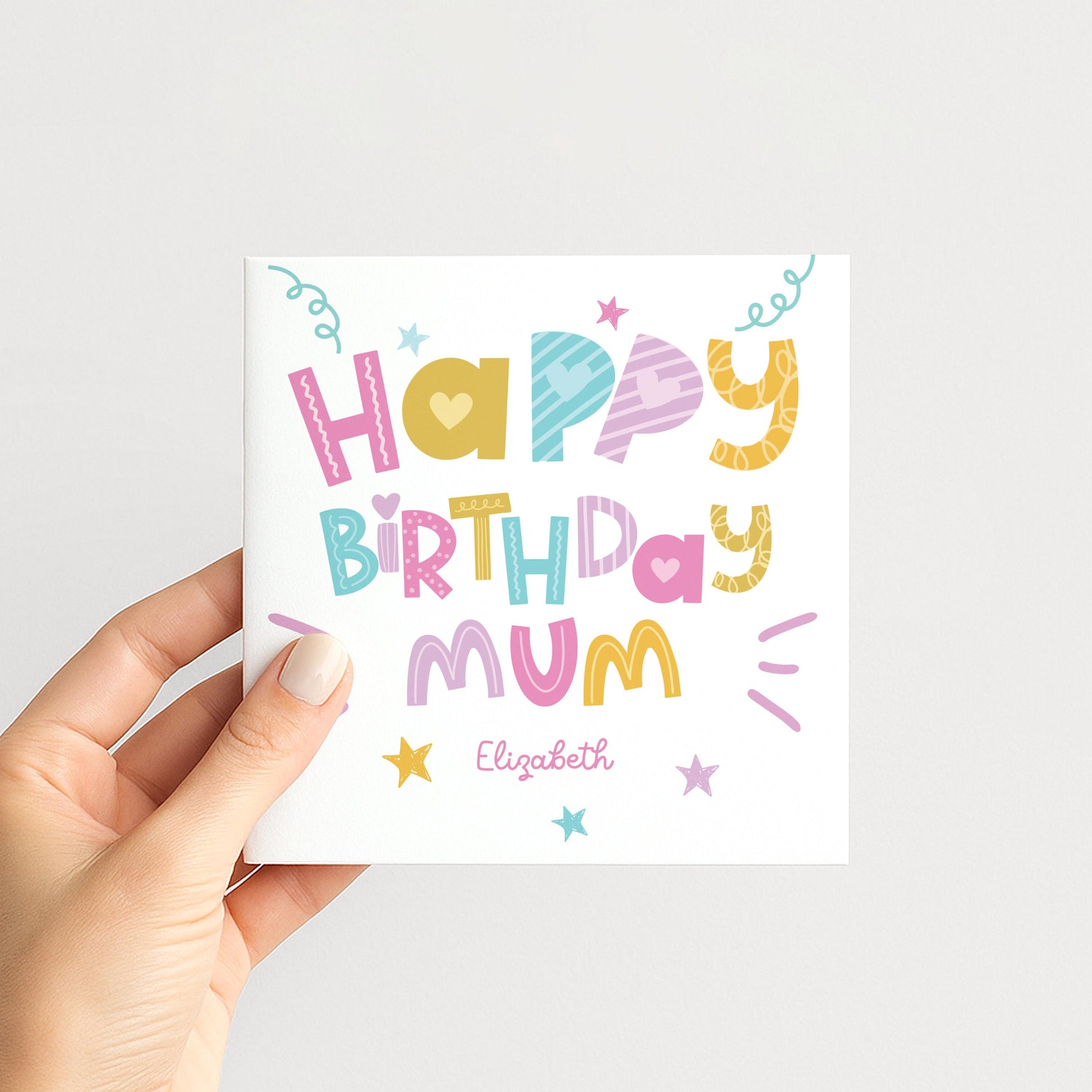 Birthday Card for Mum, Personalised Mum Birthday Card, Colourful Happy Birthday Mum Card, Custom Name Mum Card, Fun Modern Card