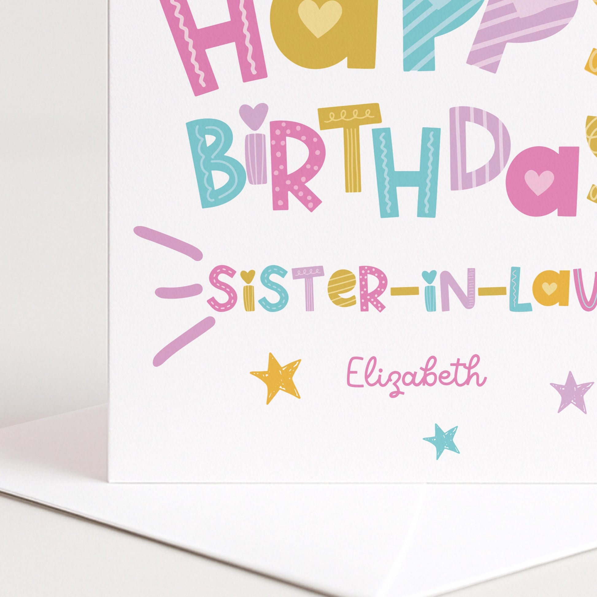 Birthday Card for Sister in Law, Personalised Sister in Law Birthday Card, Colourful Happy Birthday Sister in Law Card, Custom Name Card