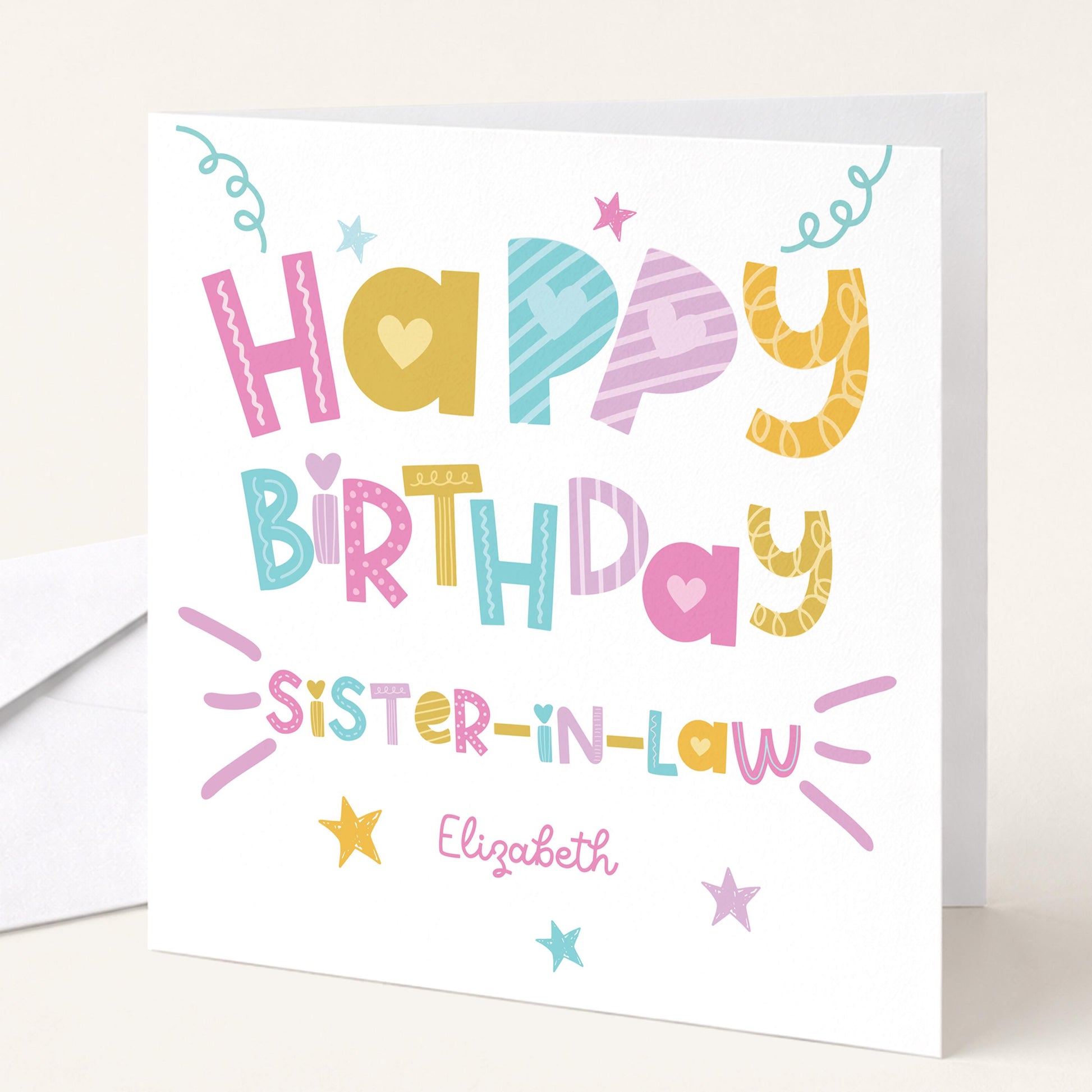 Birthday Card for Sister in Law, Personalised Sister in Law Birthday Card, Colourful Happy Birthday Sister in Law Card, Custom Name Card