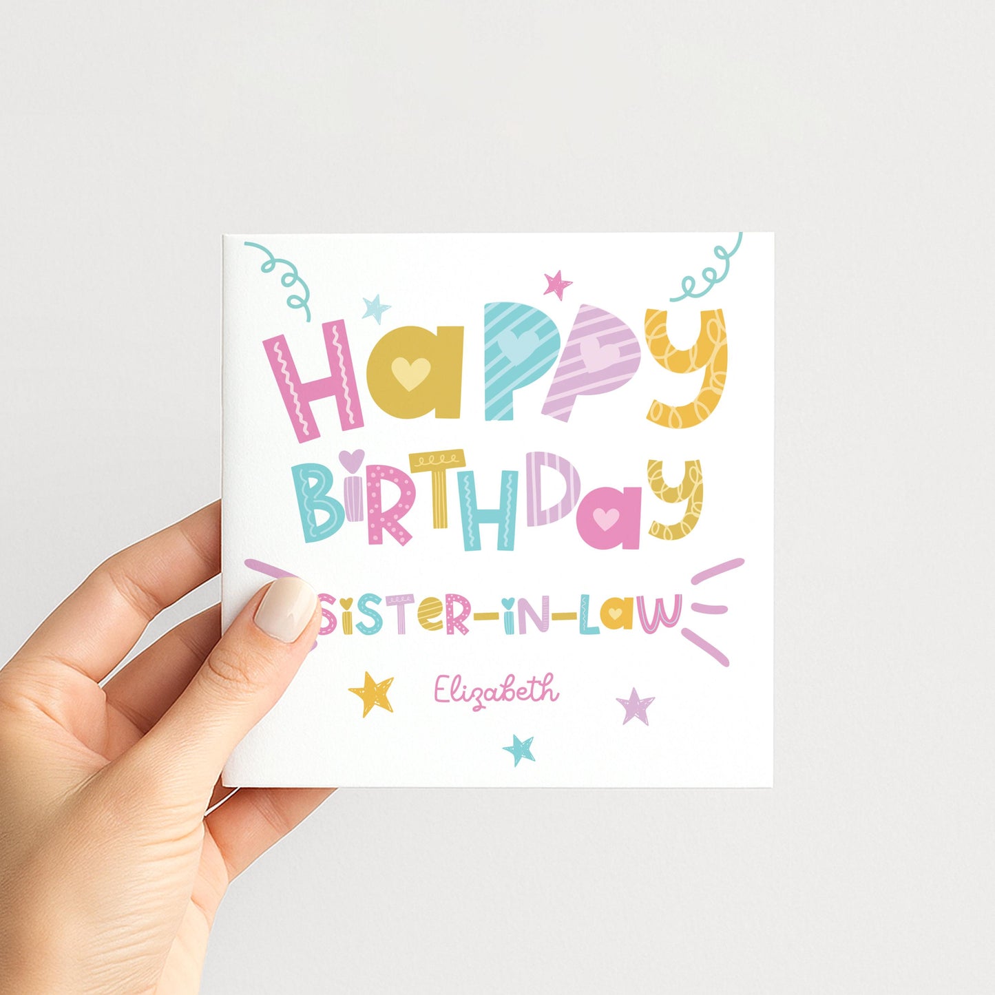 Birthday Card for Sister in Law, Personalised Sister in Law Birthday Card, Colourful Happy Birthday Sister in Law Card, Custom Name Card