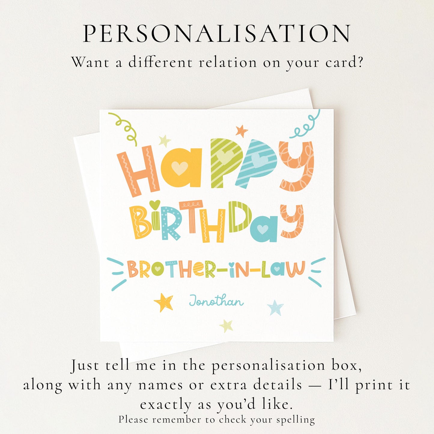 Birthday Card for Brother in Law, Personalised Brother in Law Birthday Card, Colourful Happy Birthday Brother in Law Card